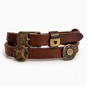 Vintage Guess Brown Leather Embellished Belt Stars Love Medallions Small